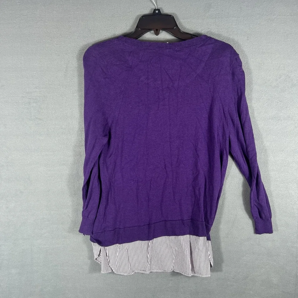 Laura Scott Women's Purple Striped Layered Pullover Sweater Top Size M